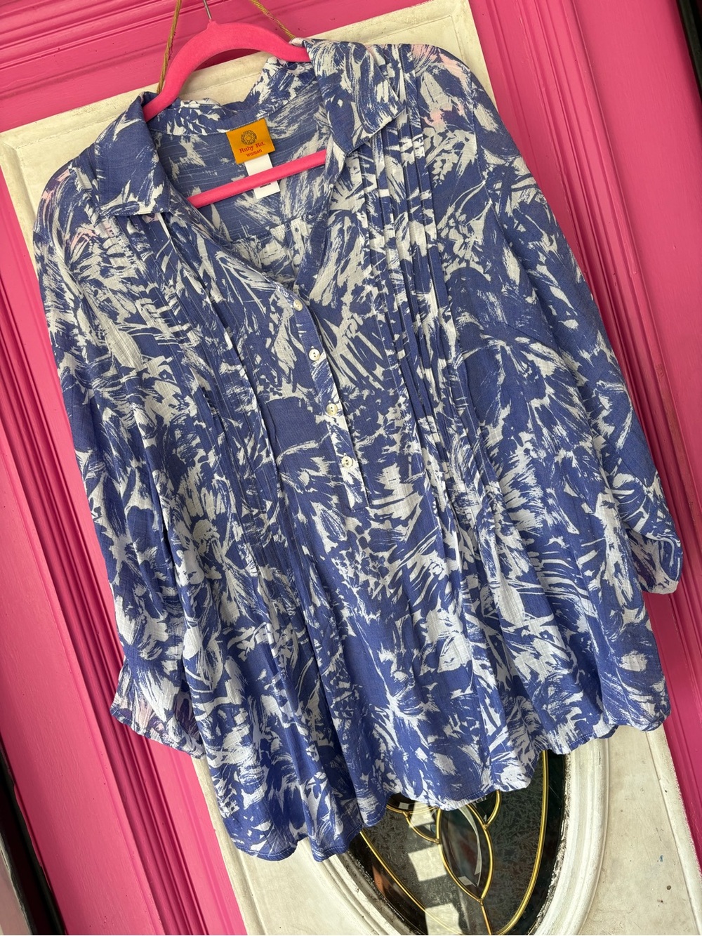 Ruby Rd. Navy & White Abstract Button-Front Blouse - Picture 2 of 6